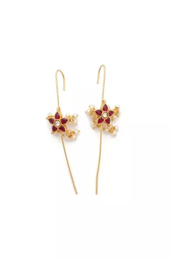 Pushpa Pearl Ear Cuff | Pearl Sui Dhaaga Stick Earrings | 18K Gold Plated Festive Jewellery