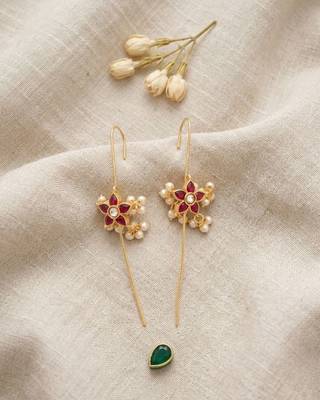 Pushpa Pearl Ear Cuff | Pearl Sui Dhaaga Stick Earrings | 18K Gold Plated Festive Jewellery 3