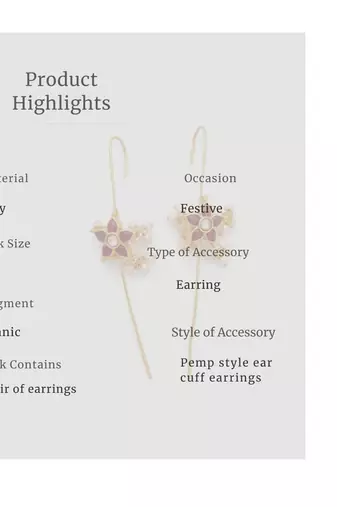 Pushpa Pearl Ear Cuff | Pearl Sui Dhaaga Stick Earrings | 18K Gold Plated Festive Jewellery