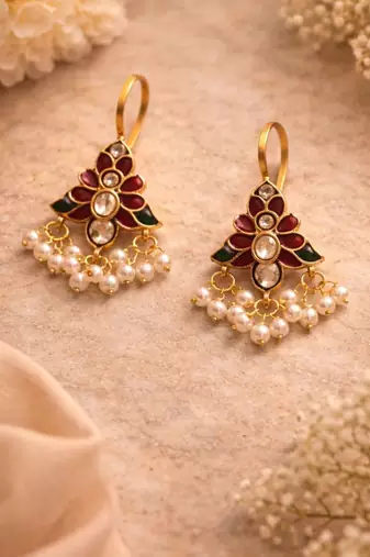 Padma Heritage Kundan Pearl Ear Cuffs | Heritage Kundan & Pearl Bugadi Style Ear Cuffs | Traditional & Festive Jewellery