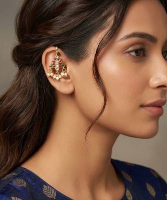 Padma Heritage Kundan Pearl Ear Cuffs | Heritage Kundan & Pearl Bugadi Style Ear Cuffs | Traditional & Festive Jewellery 4