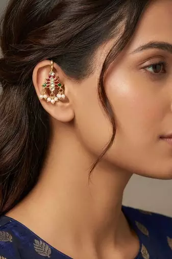 Padma Heritage Kundan Pearl Ear Cuffs | Heritage Kundan & Pearl Bugadi Style Ear Cuffs | Traditional & Festive Jewellery