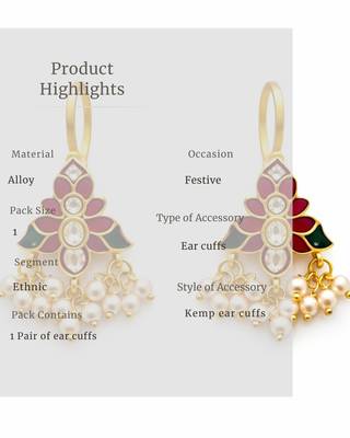 Padma Heritage Kundan Pearl Ear Cuffs | Heritage Kundan & Pearl Bugadi Style Ear Cuffs | Traditional & Festive Jewellery 5