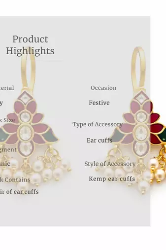 Padma Heritage Kundan Pearl Ear Cuffs | Heritage Kundan & Pearl Bugadi Style Ear Cuffs | Traditional & Festive Jewellery