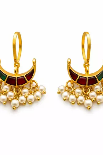 Noor Arc Enamel Pearl Ear Cuffs | Bugadi Style Enamel & Pearl Ear Cuffs | Traditional & Festive Statement Jewellery