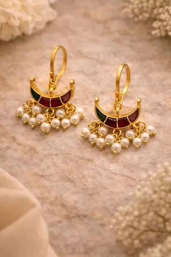 Noor Arc Enamel Pearl Ear Cuffs | Bugadi Style Enamel & Pearl Ear Cuffs | Traditional & Festive Statement Jewellery