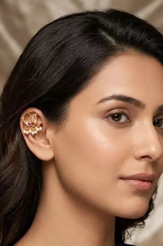 Noor Arc Enamel Pearl Ear Cuffs | Bugadi Style Enamel & Pearl Ear Cuffs | Traditional & Festive Statement Jewellery