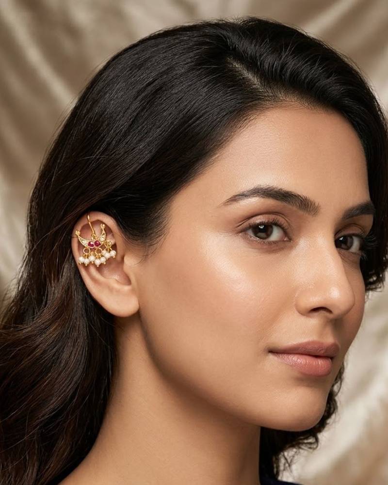 Noor arc enamel pearl ear cuffs