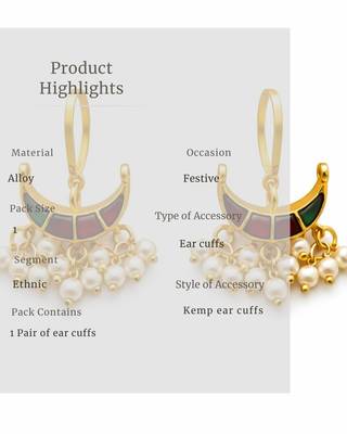 Noor Arc Enamel Pearl Ear Cuffs | Bugadi Style Enamel & Pearl Ear Cuffs | Traditional & Festive Statement Jewellery 5