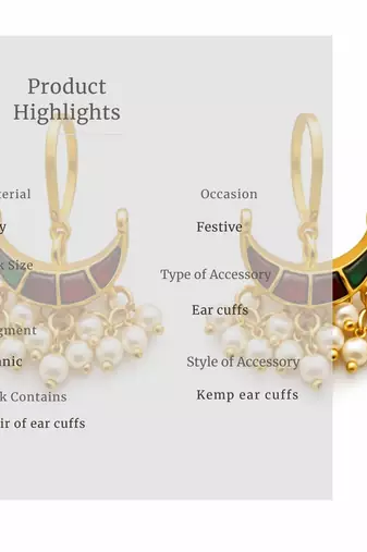 Noor Arc Enamel Pearl Ear Cuffs | Bugadi Style Enamel & Pearl Ear Cuffs | Traditional & Festive Statement Jewellery