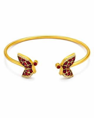 Ruby Wing Free Size Cuff Bracelet | 18K Gold Plated Festive Wear Jewellery 1