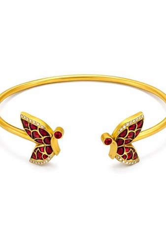Ruby Wing Free Size Cuff Bracelet | 18K Gold Plated Festive Wear Jewellery