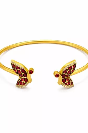 Ruby Wing Free Size Cuff Bracelet | 18K Gold Plated Festive Wear Jewellery
