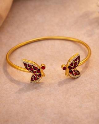 Ruby Wing Free Size Cuff Bracelet | 18K Gold Plated Festive Wear Jewellery 3