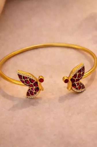 Ruby Wing Free Size Cuff Bracelet | 18K Gold Plated Festive Wear Jewellery