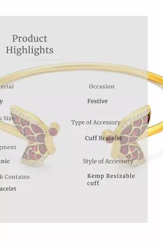 Ruby Wing Free Size Cuff Bracelet | 18K Gold Plated Festive Wear Jewellery