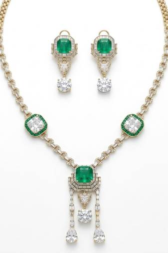 Emerald asteria american diamond necklace set