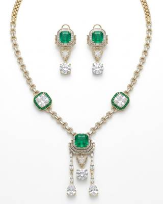 Emerald Asteria American Diamond Necklace Set | Green Stone CZ Chain Link & Diamond Drop Statement Jewellery 2