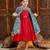 Red & blue printed cotton ethnic dress with shrug set for girls