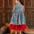 Red & blue printed cotton ethnic dress with shrug set for girls