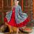 Red & blue printed cotton ethnic dress with shrug set for girls
