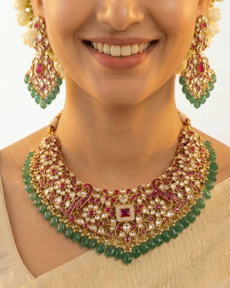 Zarmina polki emerald bridal choker set