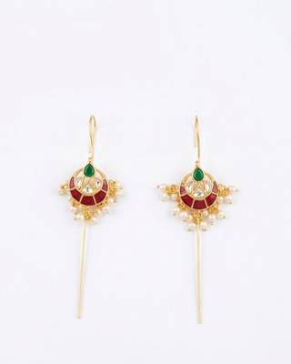 Vira Temple Pearl Ear Cuff | Temple Design Sui Dhaaga Stick Earrings | 18K Gold Plated Jewellery 2