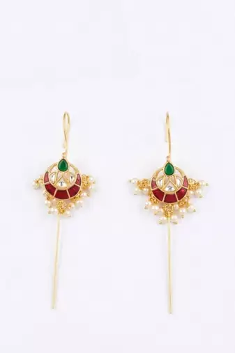 Vira Temple Pearl Ear Cuff | Temple Design Sui Dhaaga Stick Earrings | 18K Gold Plated Jewellery