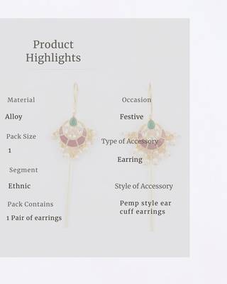Vira Temple Pearl Ear Cuff | Temple Design Sui Dhaaga Stick Earrings | 18K Gold Plated Jewellery 5