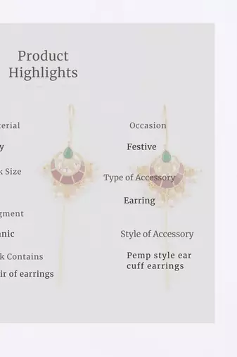 Vira Temple Pearl Ear Cuff | Temple Design Sui Dhaaga Stick Earrings | 18K Gold Plated Jewellery