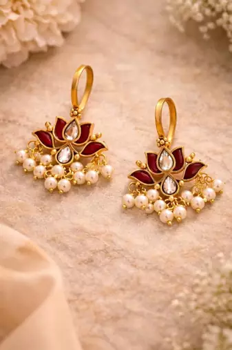 Padma Royale Kundan Pearl Ear Cuffs | Premium Kundan & Pearl Bugadi Style Ear Cuffs|Festive Statement Jewellery