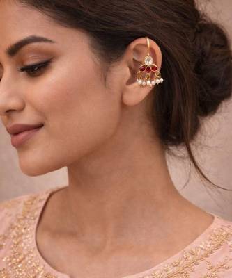 Padma Royale Kundan Pearl Ear Cuffs | Premium Kundan & Pearl Bugadi Style Ear Cuffs|Festive Statement Jewellery 4