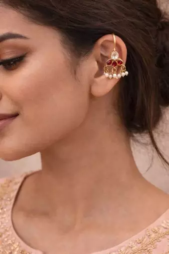 Padma Royale Kundan Pearl Ear Cuffs | Premium Kundan & Pearl Bugadi Style Ear Cuffs|Festive Statement Jewellery