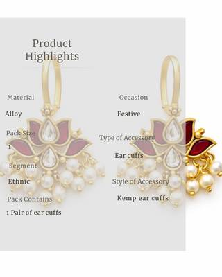 Padma Royale Kundan Pearl Ear Cuffs | Premium Kundan & Pearl Bugadi Style Ear Cuffs|Festive Statement Jewellery 5