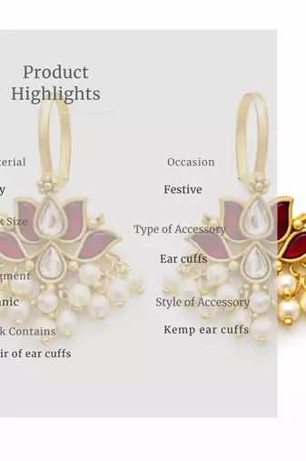 Padma Royale Kundan Pearl Ear Cuffs | Premium Kundan & Pearl Bugadi Style Ear Cuffs|Festive Statement Jewellery