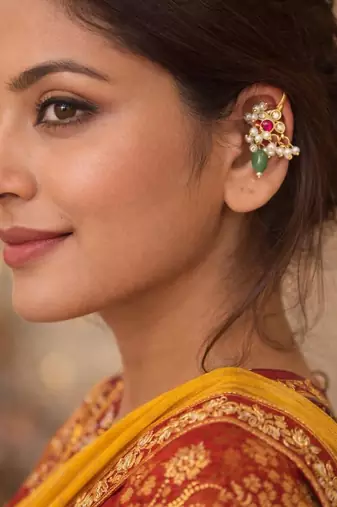 Padma Kundan Pearl Ear Cuffs | Kundan & Pearl Bugadi Style Ear Cuffs | Traditional & Festive Jewellery