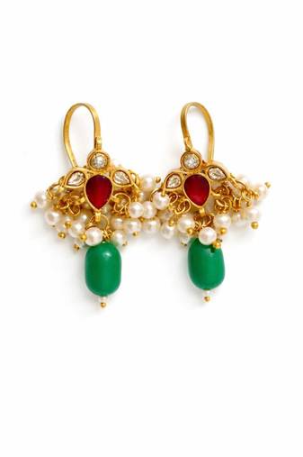 Noor kundan pearl drop ear cuffs