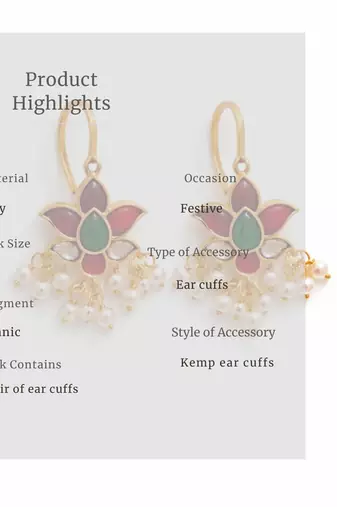 Padma Kundan Pearl Ear Cuffs | Kundan & Pearl Bugadi Style Ear Cuffs | Traditional & Festive Jewellery