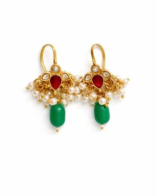 Noor Kundan Pearl Drop Ear Cuffs | Kundan Bugadi Pearl Earrings | 18K Gold Plated Jewellery 2