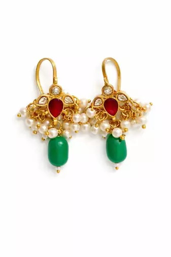 Noor Kundan Pearl Drop Ear Cuffs | Kundan Bugadi Pearl Earrings | 18K Gold Plated Jewellery