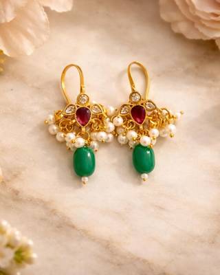 Noor Kundan Pearl Drop Ear Cuffs | Kundan Bugadi Pearl Earrings | 18K Gold Plated Jewellery 4