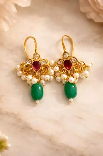 Noor Kundan Pearl Drop Ear Cuffs | Kundan Bugadi Pearl Earrings | 18K Gold Plated Jewellery