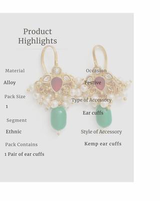 Noor Kundan Pearl Drop Ear Cuffs | Kundan Bugadi Pearl Earrings | 18K Gold Plated Jewellery 5