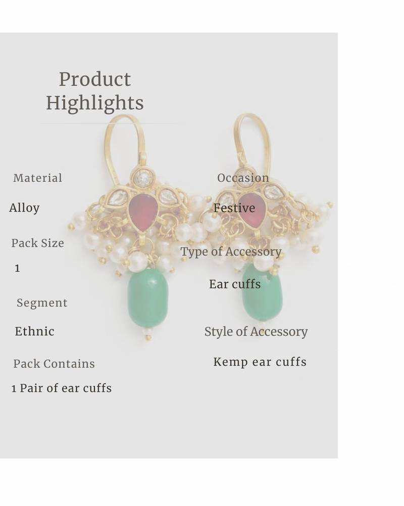 Noor kundan pearl drop ear cuffs