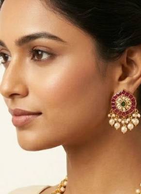 Padmavalli Lakshmi Bridal Haar Set | 18K Gold Plated Red, Green Guttapusalu & Pearl Drop Statement Jewellery 4