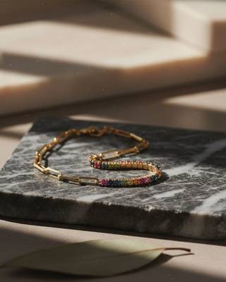 Rainbow Tennis Bracelet | 925 Silver Gold Plated Trendy Link Bracelet for Women 3