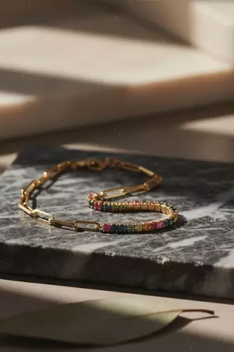 Rainbow Tennis Bracelet | 925 Silver Gold Plated Trendy Link Bracelet for Women