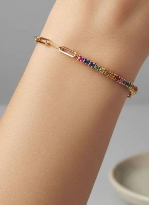 Rainbow Tennis Bracelet | 925 Silver Gold Plated Trendy Link Bracelet for Women 4