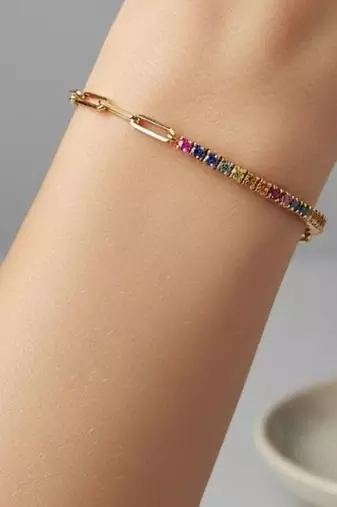 Rainbow Tennis Bracelet | 925 Silver Gold Plated Trendy Link Bracelet for Women