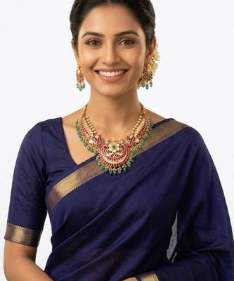Morvaara Emerald Kundan Bridal Set | 18K Gold Plated Red, White & Green Stone Statement Jewellery 3
